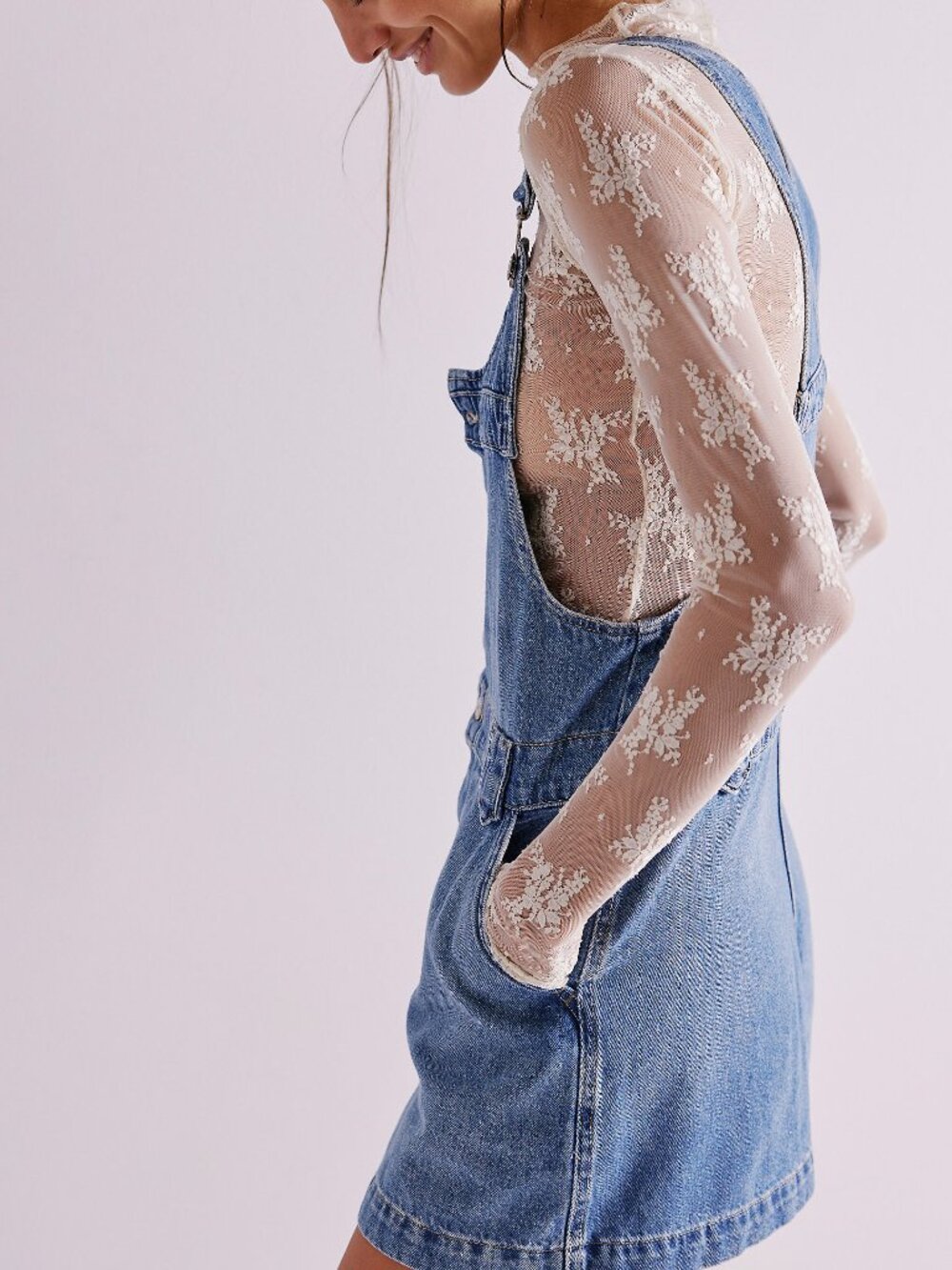 FREE PEOPLE  Edie Denim Skirtall / Nimbus - Picture 2 of 4